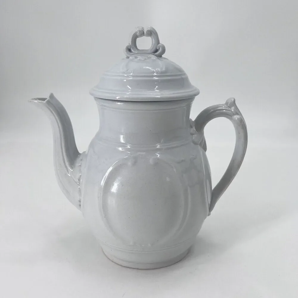 Antique Victorian White Ironstone China Teapot Cottage Farmhouse Decor